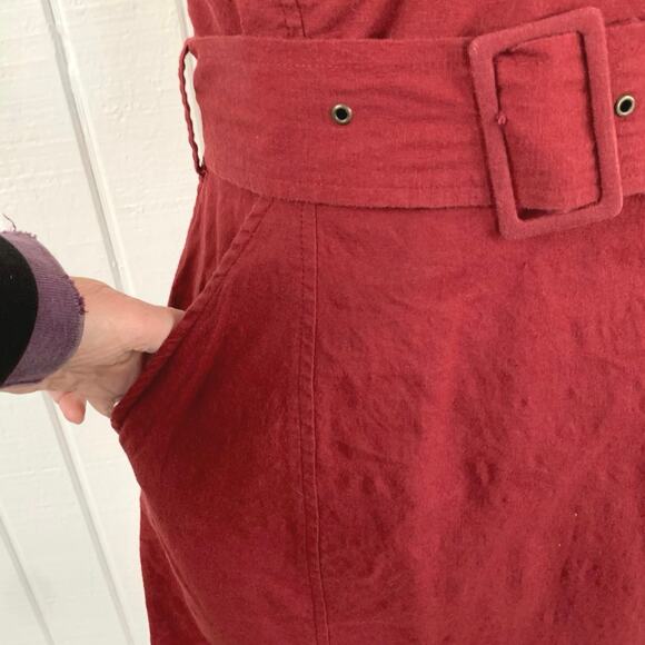 Urban Outfitters Women Angelique Belted Sleeveless Linen Mini Dress Red Size 2 - Picture 5 of 9
